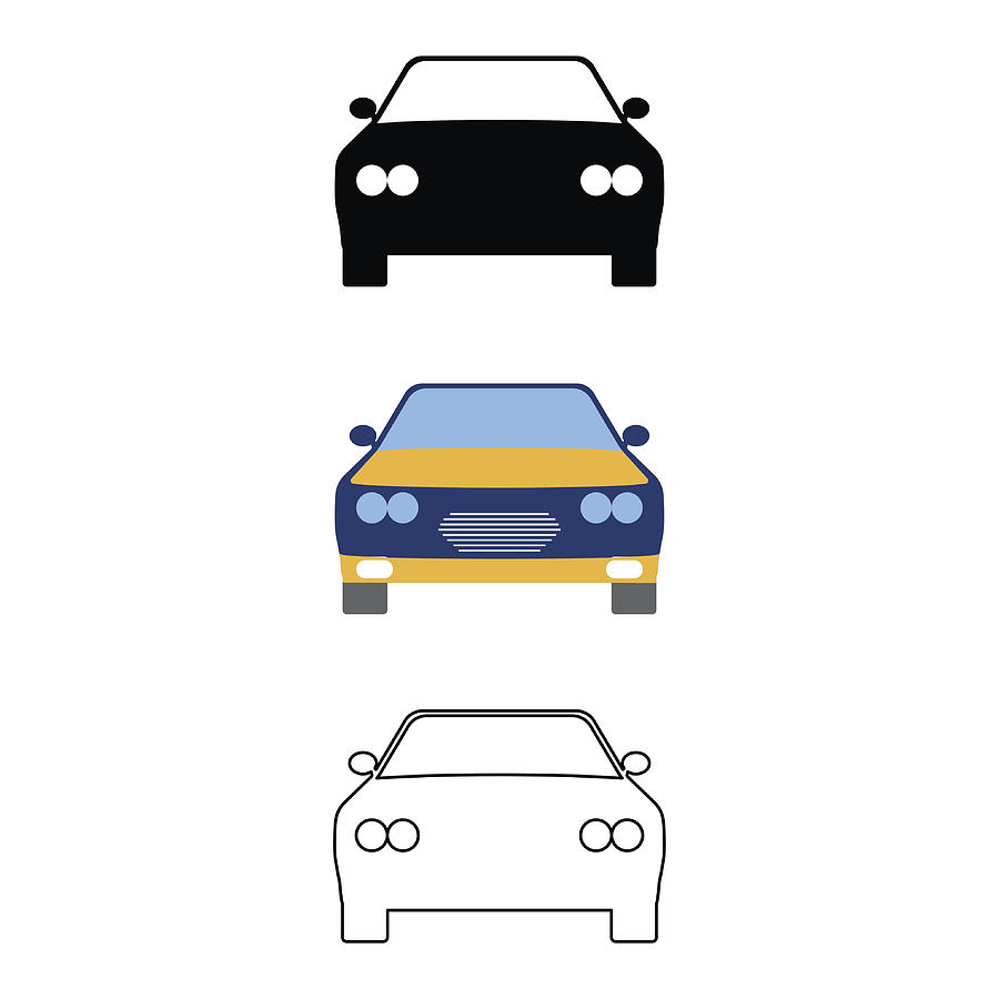 900x900 Set Of Flat Car Icon Cartoon, Outline, Silhouette Vector