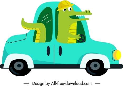 468x329 Car Icon Crocodile Driver Sketch Funny Cartoon Vectors Stock