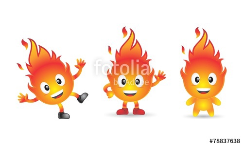 500x300 Cartoon Character Fire Flame Icon Logo Vector Pack Stock Image