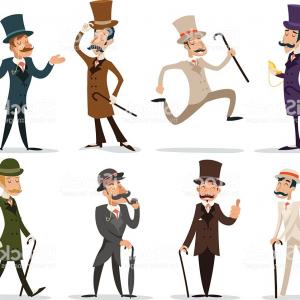 300x300 Gentleman Victorian Business Cartoon Character Icon Set English