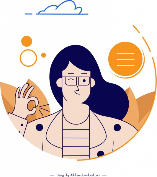 532x600 Young Girl Avatar Icon Cartoon Character Sketch Free Vector