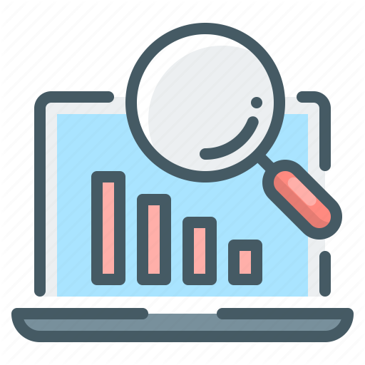 512x512 Case, Case Study, Chart, Graph, Laptop, Magnifier, Study Icon