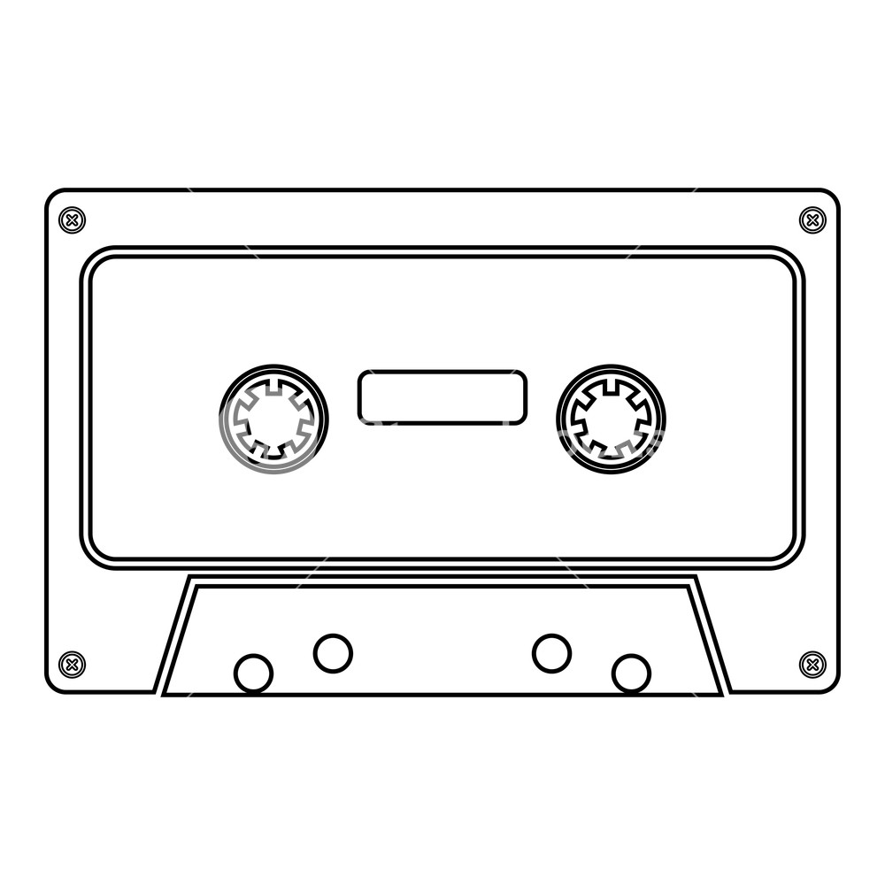 1000x1000 Retro Audio Cassette Icon Black Color Vector Illustration Flat