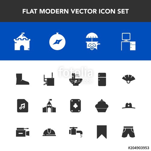 500x500 Modern, Simple Vector Icon Set With Tower, Play, White, Map