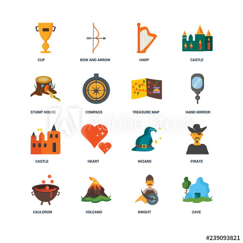 500x500 Set Of Icons Such As Cave, Knight, Volcano, Cauldron, Pirate
