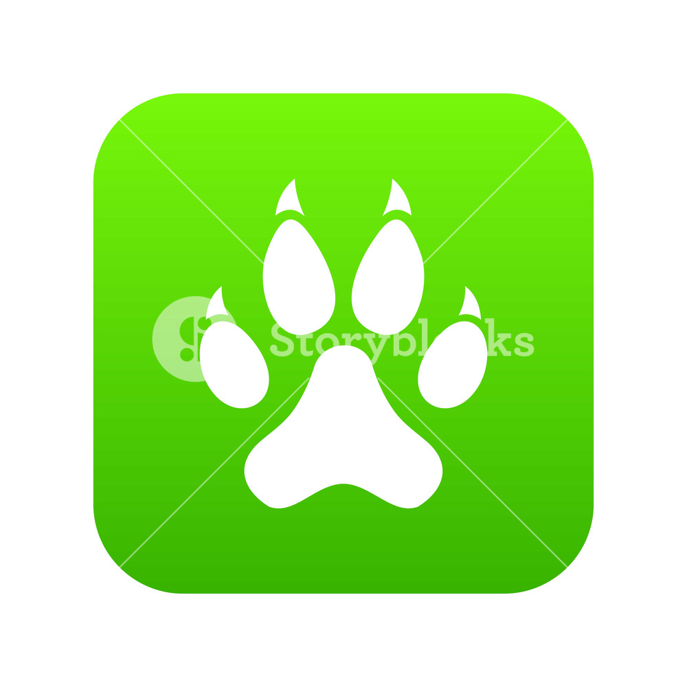 1000x1000 Cat Paw Icon Digital Green For Any Design Isolated On White Vector