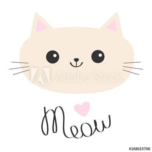 500x500 Cat Head Icon Cute Funny Cartoon Character Meow Lettering Text