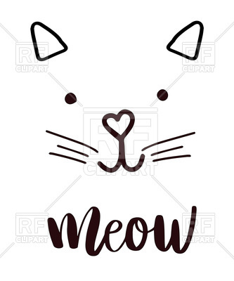 333x400 Cute Head Cat Silhouette Icon, Lettering Meow Vector Image