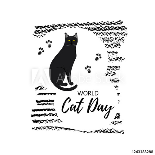 500x500 Greeting Card With Text World Cat Day Cute Character