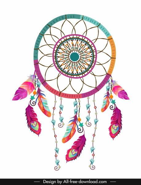 458x600 Ethnic Background Dream Catcher Icon Colorful Decor Free Vector
