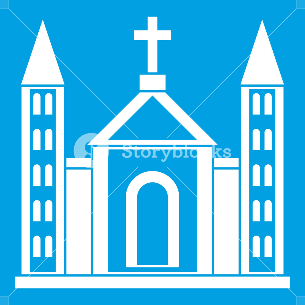 1000x1000 Christian Catholic Church Building Icon White Isolated On Blue