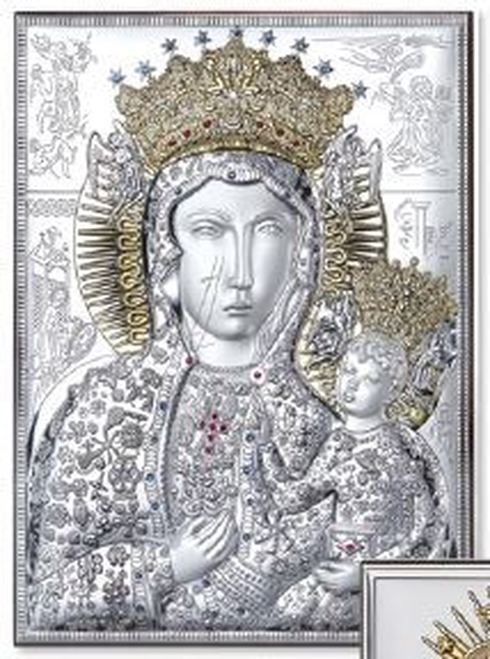 490x659 Madonna Of Czesochowa Icon Silver Gold Accents