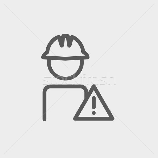 600x600 Worker In Caution Sign Thin Line Icon Vector Illustration Andrei