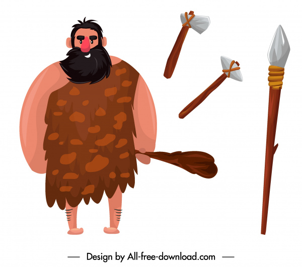 600x531 Caveman Icon Ancient Man Stone Javelin Sketch Free Vector In Adobe