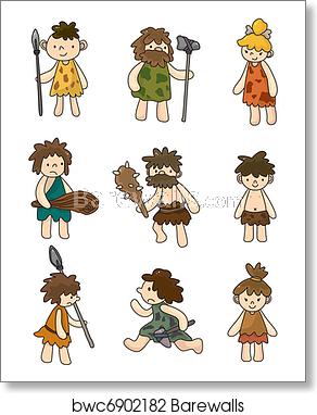 292x382 Cartoon Caveman Icon Set, Vector, Art Print Barewalls Posters