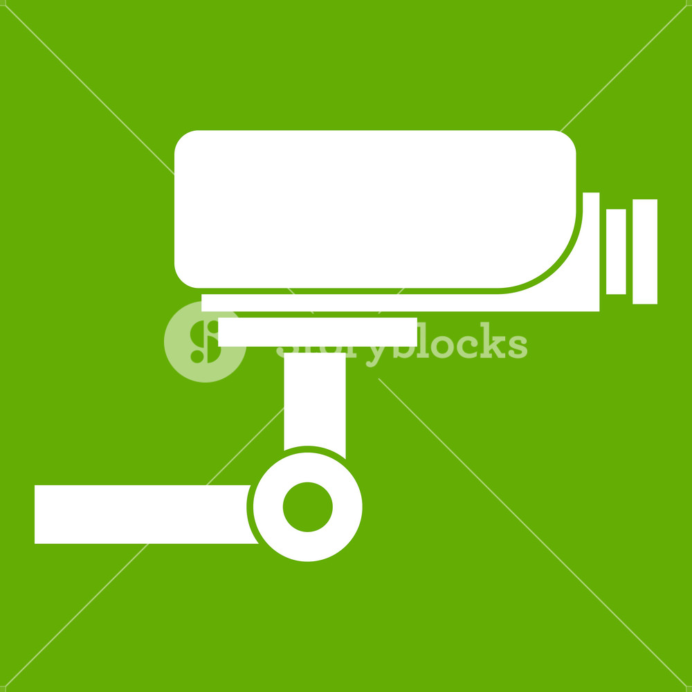 1000x1000 Cctv Camera Icon White Isolated On Green Background Vector