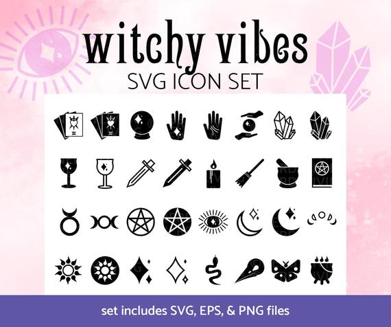 570x476 Witchy Vibes Icon Set Magical Vector Set Tarot Palm Etsy
