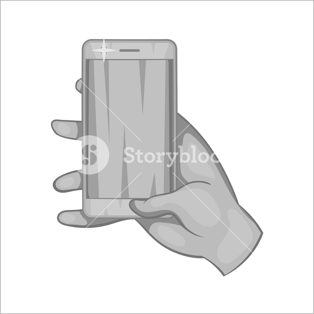 1000x1000 Hand Works On A Mobile Phone Icon In Black Monochrome Style
