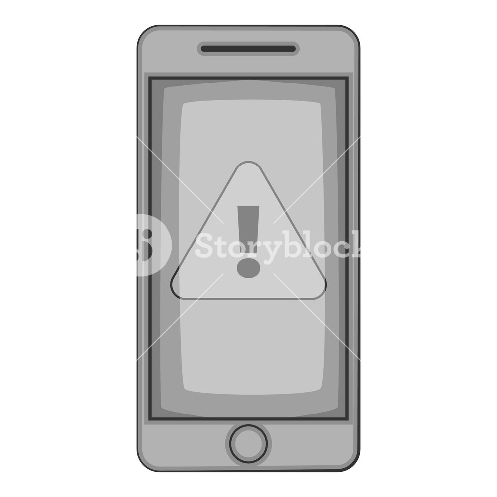 1000x1000 Warning On Mobile Phone Icon Gray Monochrome Illustration