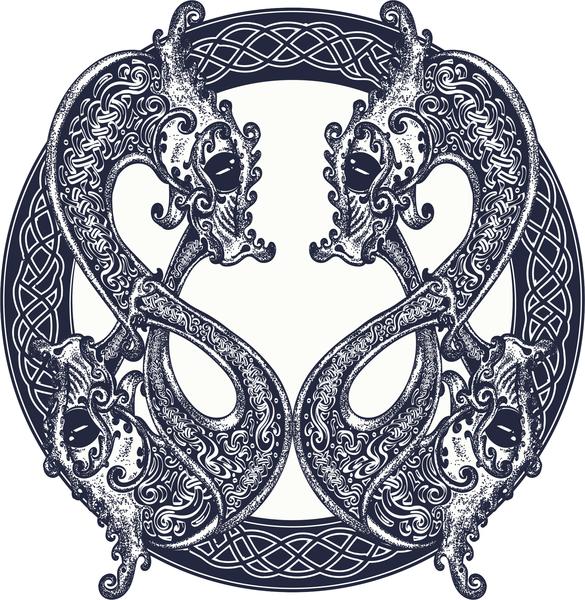 585x600 Cool Celtic Knot Twin Asian Dragon Double Exposure Icon Vinyl