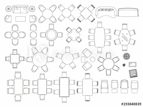 500x375 Top View Of Set Furniture Elements Outline Symbol For Dining Room