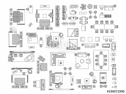 500x375 Top View Of Set Furniture Elements Outline Symbol For Bedroom