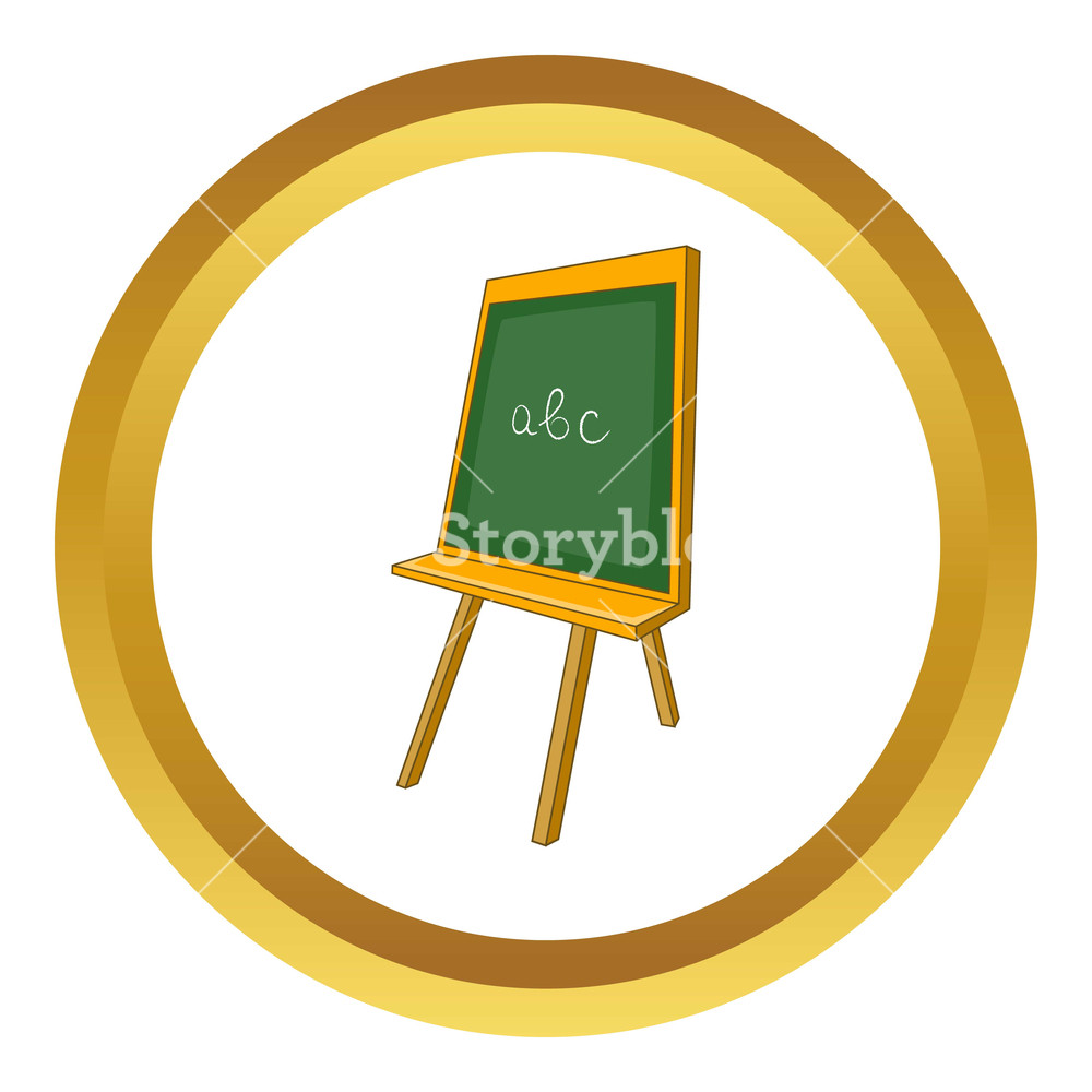 1000x1000 Green Chalkboard Icon In Golden Circle, Cartoon Style Isolated