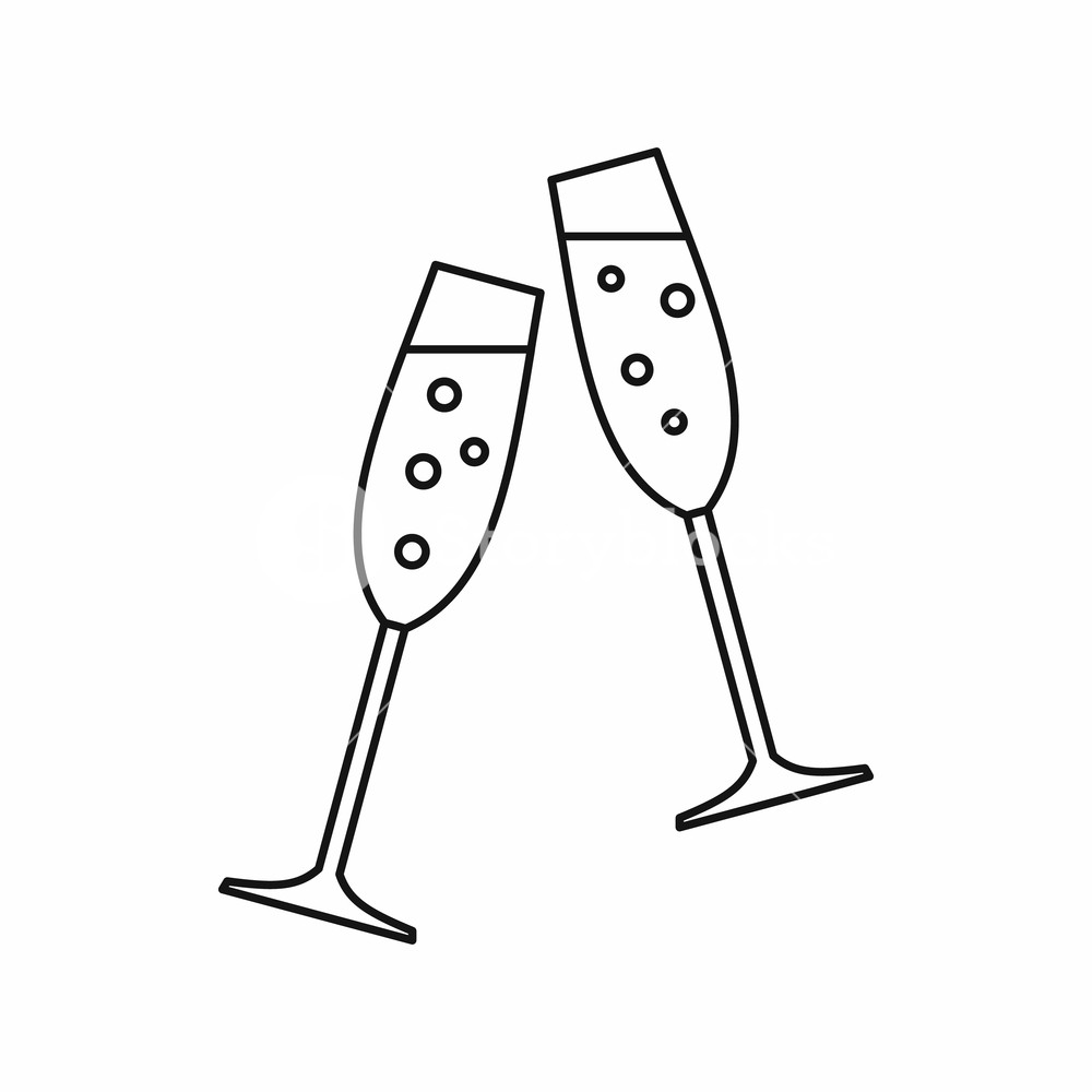 1000x1000 Sparkling Champagne Glasses Icon In Outline Style Isolated