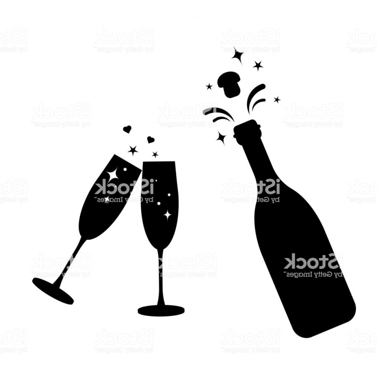 1221x1228 Champagne Bottle Vector Glass Icon Bottle And Two Glasses Black