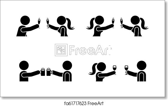 560x355 Free Art Print Of Stick Figure Men And Women Drinking Wine, Beer