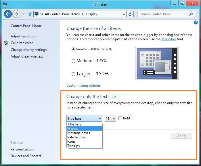 Text change. Размер Windows 7. Text Size. Change title. Change Window Size.