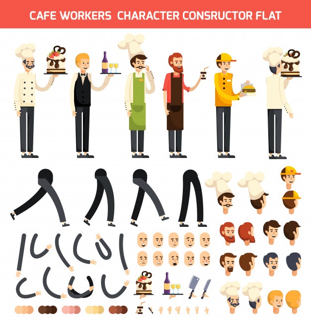 626x653 Cafe Worker Character Icon Set Vector Free Download
