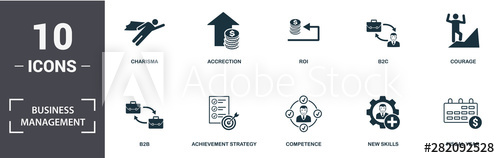 500x158 Business Management Icon Set Contain Filled Flat Charisma