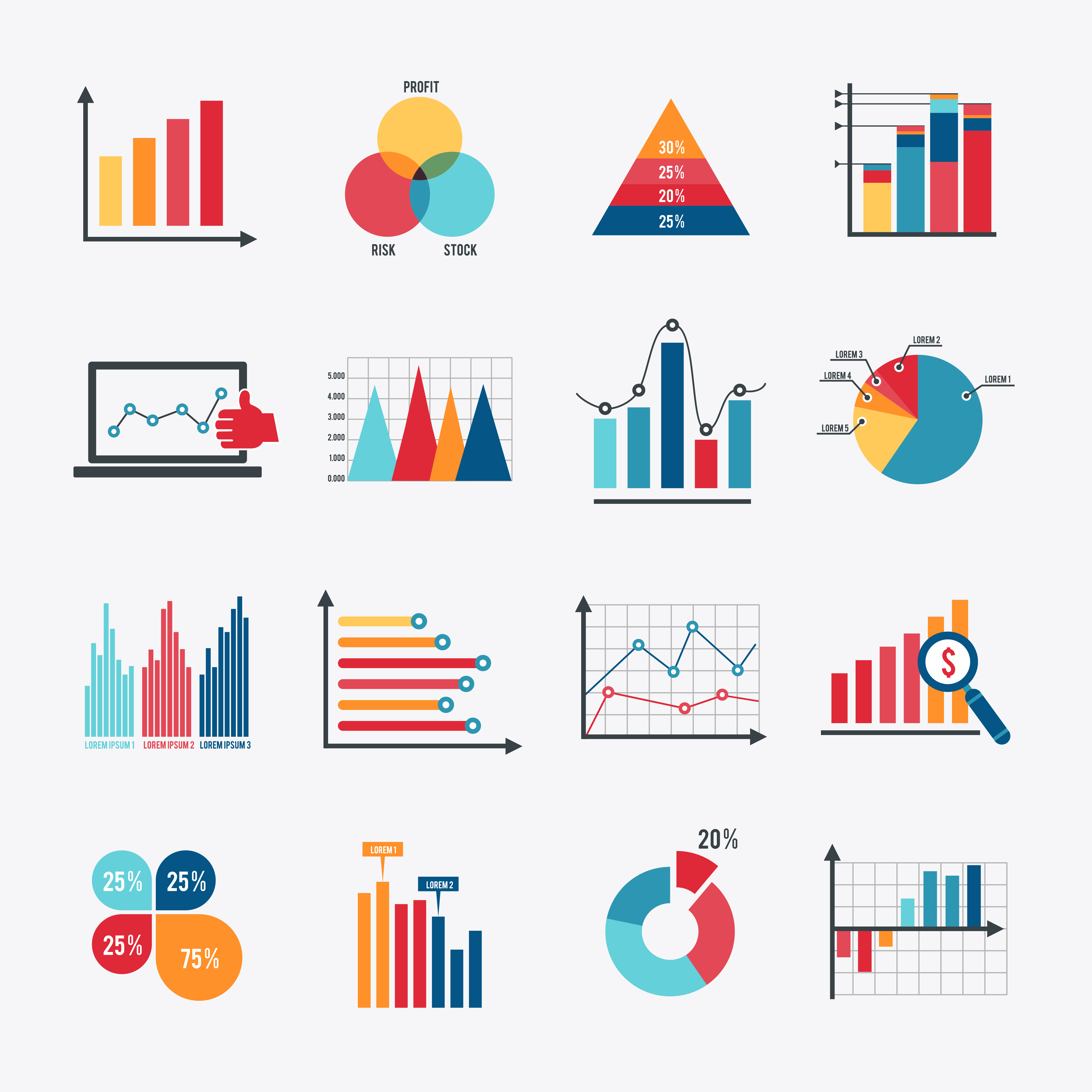 4500x4500 Business Chart Icons Set Flat