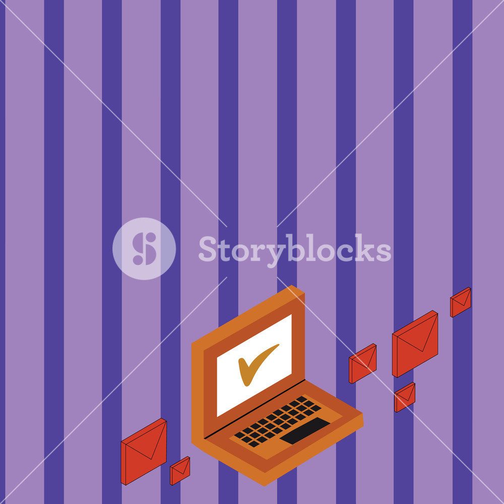 1000x1000 Color Mail Envelopes Around Laptop With Check Mark Icon On Monitor