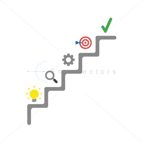 600x600 Vector Stairs With Light Bulb, Magnifier, Gear, Bulls Eye