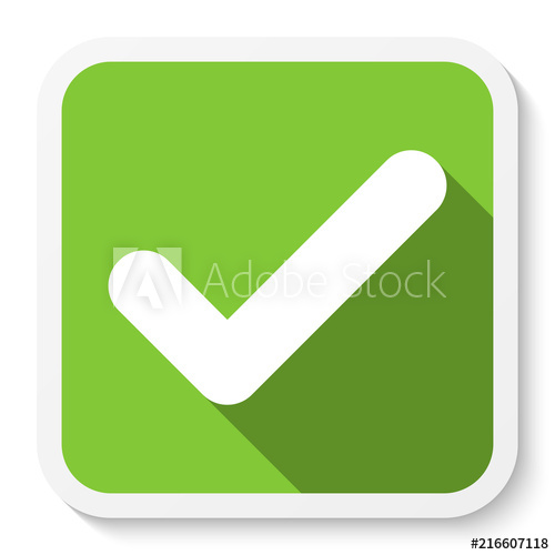 500x500 Check Mark Icon, Button Flat Square Tick Symbol Sticker
