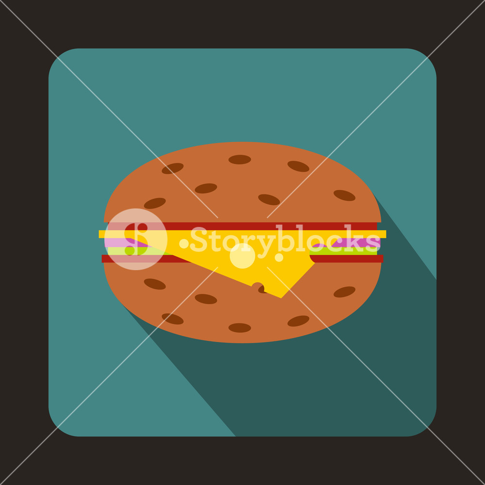 1000x1000 Cheeseburger Icon In Flat Style With Long Shadow Fast Food Symbol