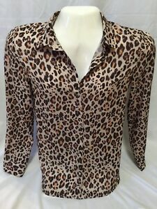 225x300 Hampm Women's Size Shirt Long Sleeve Cheetah Print Button Down
