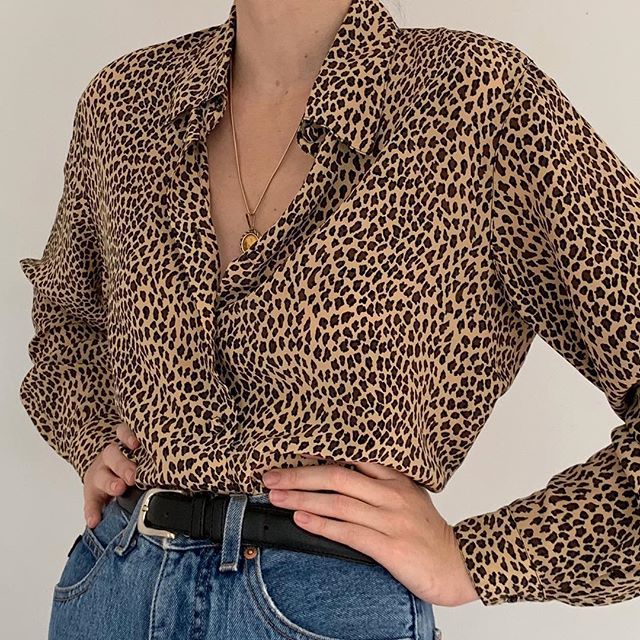640x640 Cheetah Print Button Down Shirt Mom Jeans Black Belt Gold
