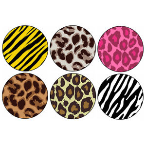 300x300 Animal Print Button Set Leopard Tiger Zebra Cheetah Pins Badges