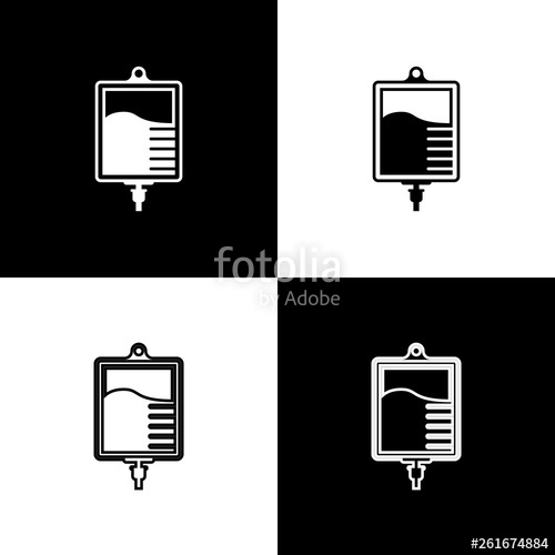 500x500 Set Iv Bag Icons Isolated On Black And White Background Blood Bag