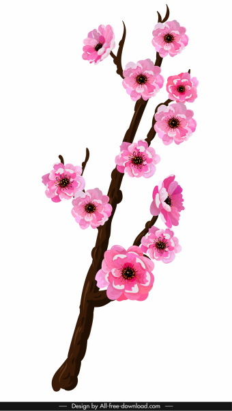 340x600 Cherry Blossom Icon Bright Colored Classical Oriental Sketch Free
