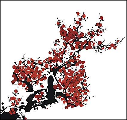 425x403 Red Cherry Blossom Branch Icon Vinyl Decal Sticker