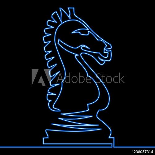 500x500 Continuous One Line Neon Chess Knight Icon Concept