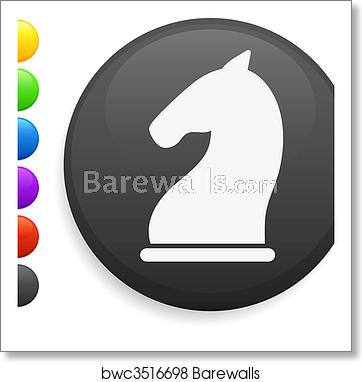 362x382 Knight Chess Piece Icon On Round Internet Button, Art Print
