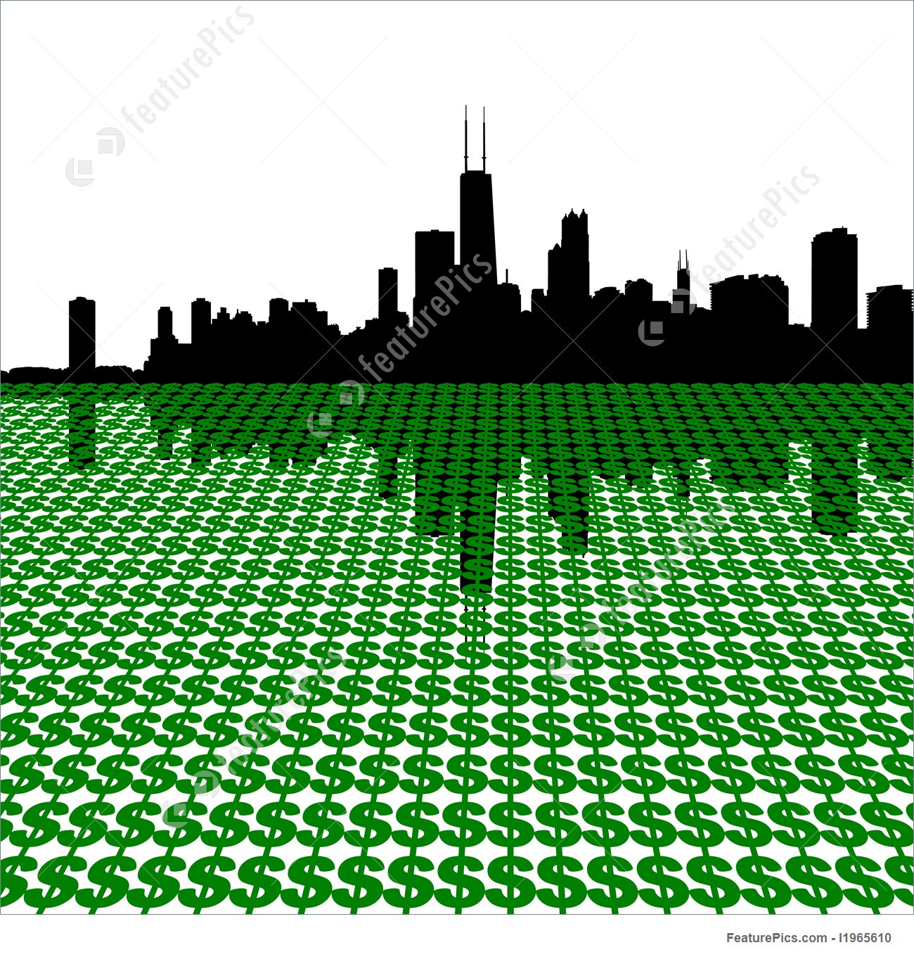 1300x1360 Chicago Skyline With Dollars Illustration