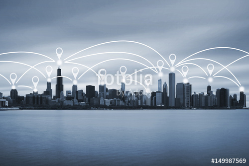 500x334 Chicago Skyline And Pn Network Connection Concept Stock