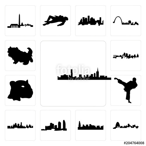 500x500 Set Of Boston Skyline On White Background, Missouri, Chicago
