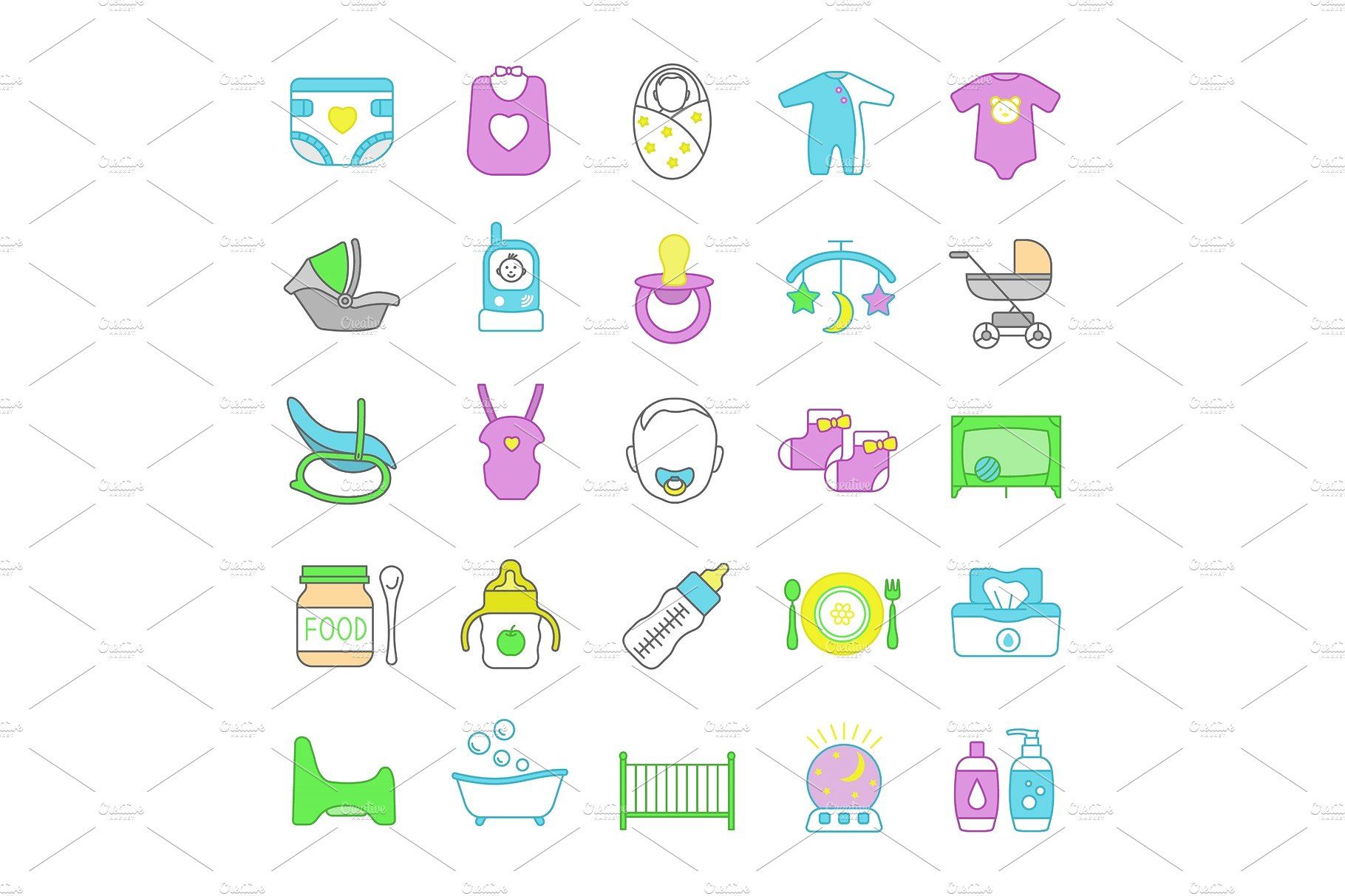 1820x1213 Childcare Color Icons Set
